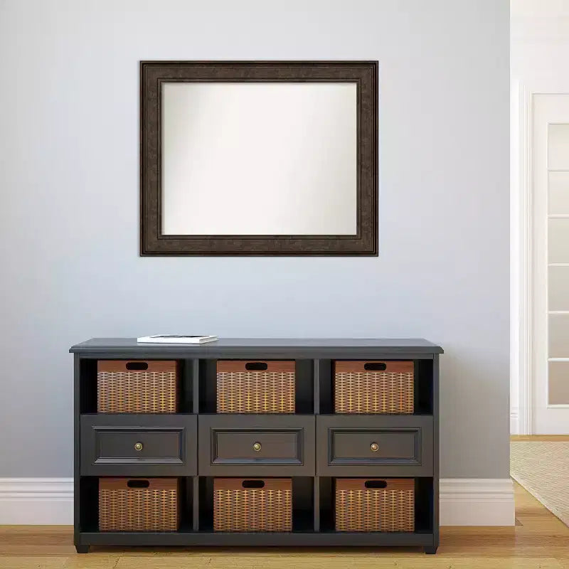 Specchio da parete rettangolare incorniciato Ridge bronzo 34" x 28", non smussato, stile moderno
