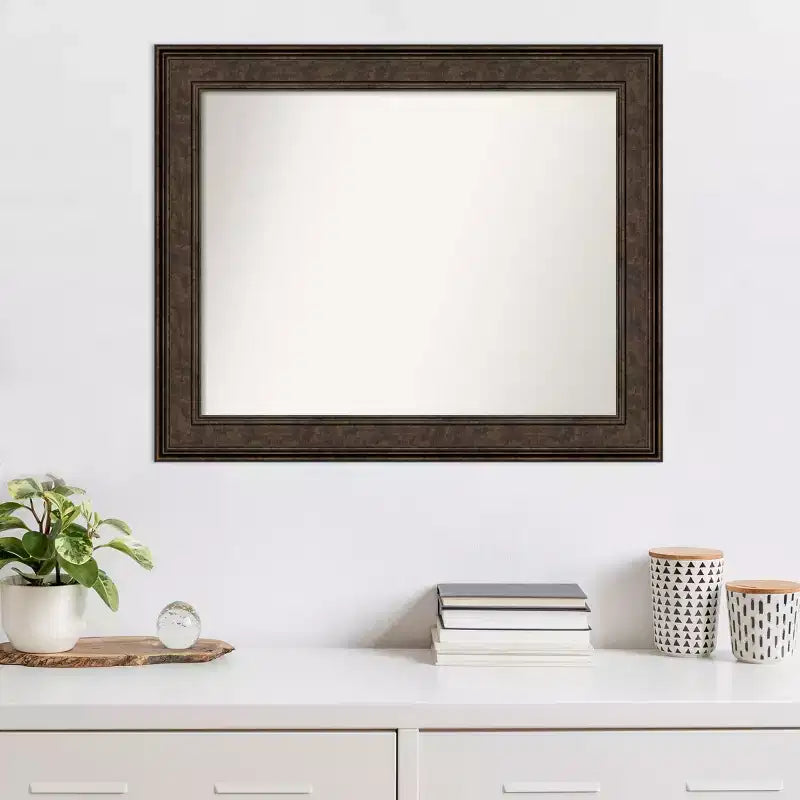 Specchio da parete rettangolare incorniciato Ridge bronzo 34" x 28", non smussato, stile moderno