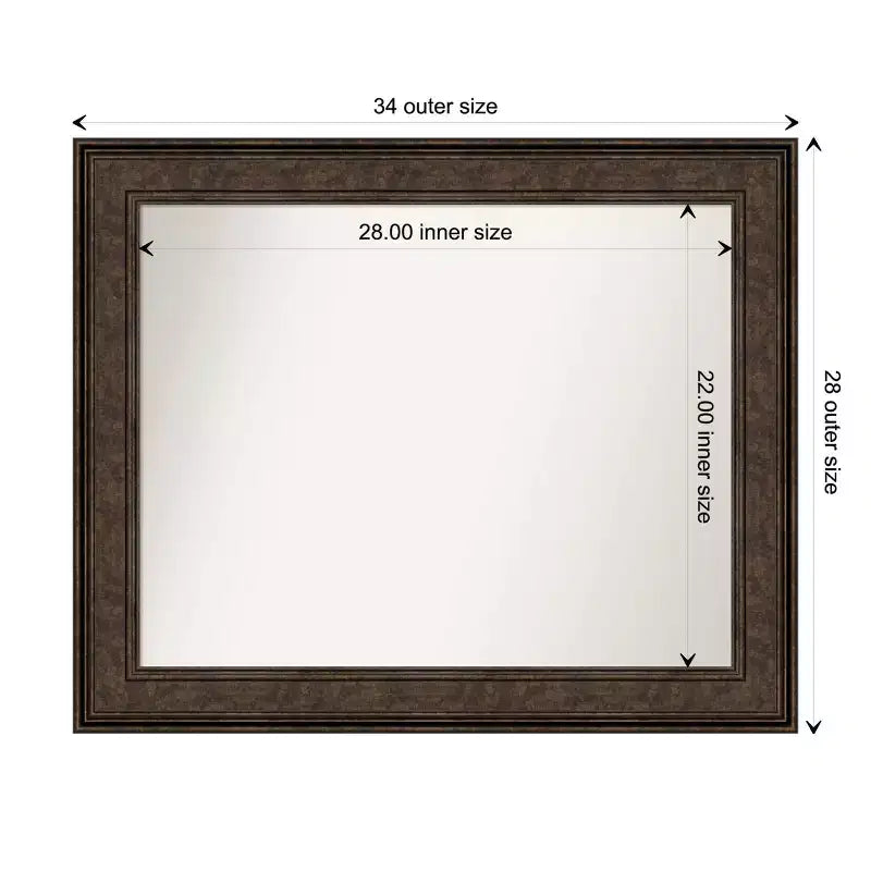 Specchio da parete rettangolare incorniciato Ridge bronzo 34" x 28", non smussato, stile moderno