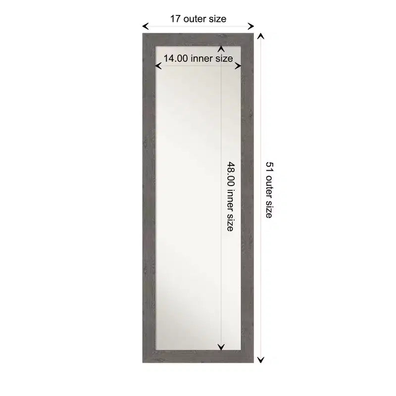Specchio da porta intero stretto 18" x 52" Rustic Plank Gray, senza bordo bisellato, da appendere alla porta o a parete