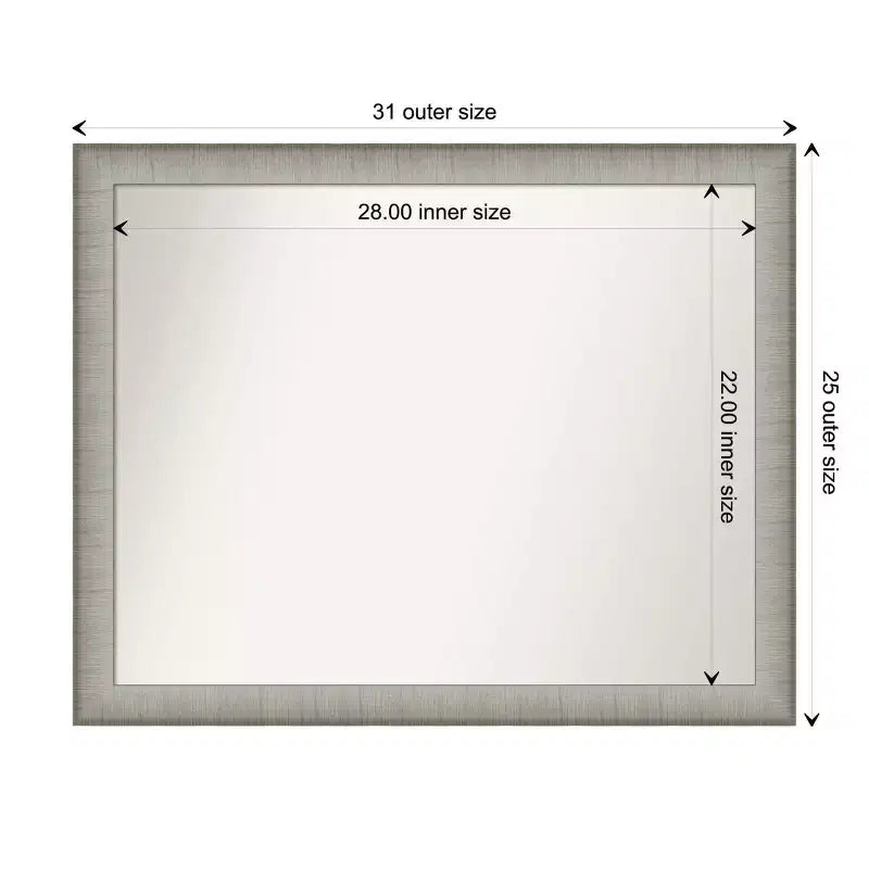 Specchio da Parete da Bagno Stretto con Cornice in Peltro Spazzolato 31" x 25", Senza Smussatura, Decorazione Moderna per Mobile Bagno