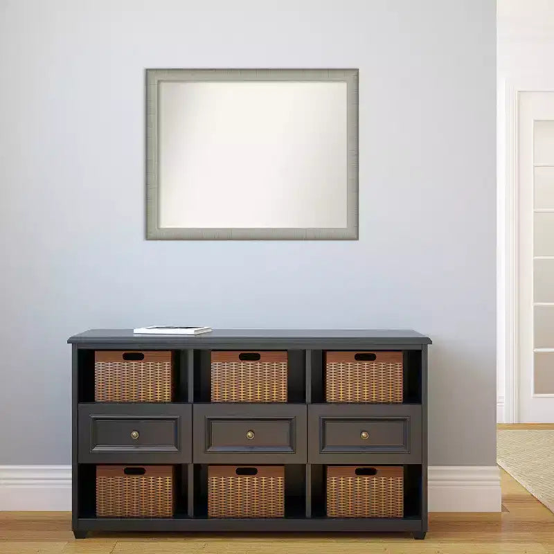 Specchio da Parete da Bagno Stretto con Cornice in Peltro Spazzolato 31" x 25", Senza Smussatura, Decorazione Moderna per Mobile Bagno