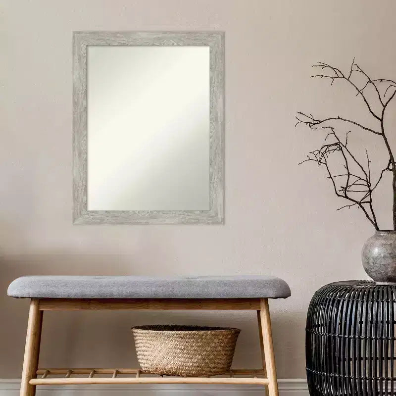 Specchio da bagno con cornice stretta, grigio tortora lavato, 22" x 28", senza smussatura, da parete