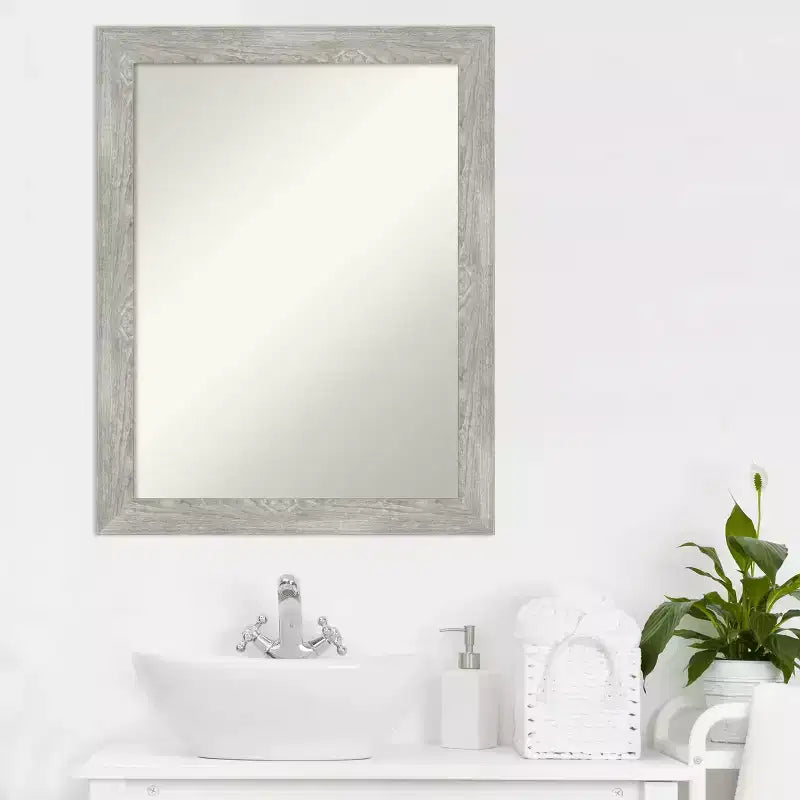 Specchio da bagno con cornice stretta, grigio tortora lavato, 22" x 28", senza smussatura, da parete