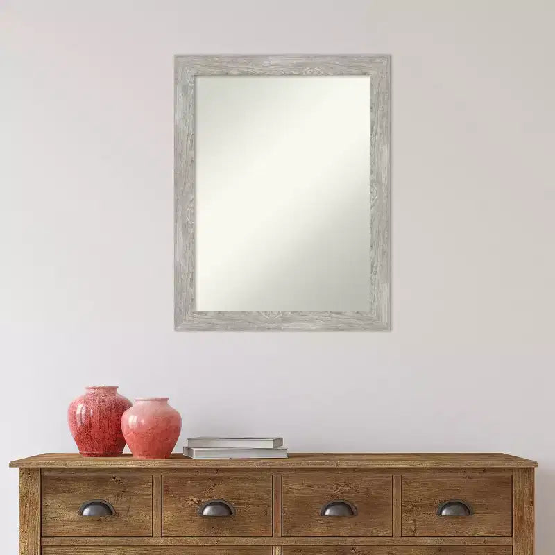 Specchio da bagno con cornice stretta, grigio tortora lavato, 22" x 28", senza smussatura, da parete