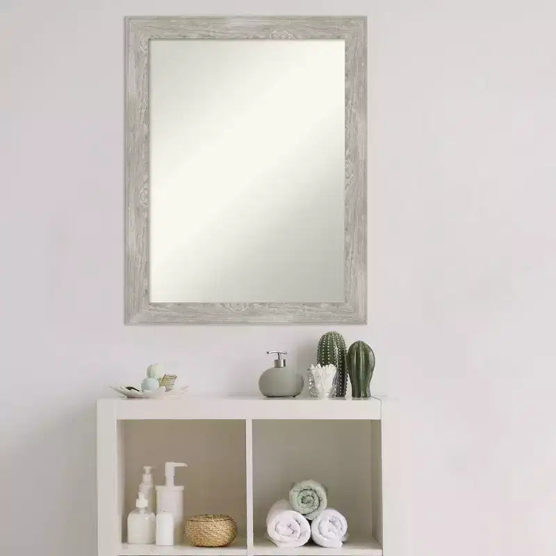 Specchio da bagno con cornice stretta, grigio tortora lavato, 22" x 28", senza smussatura, da parete