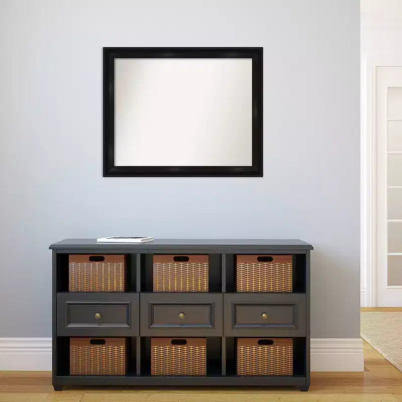 Specchio da parete rettangolare incorniciato stretto nero grande 32" x 26", senza smussature, montabile a parete