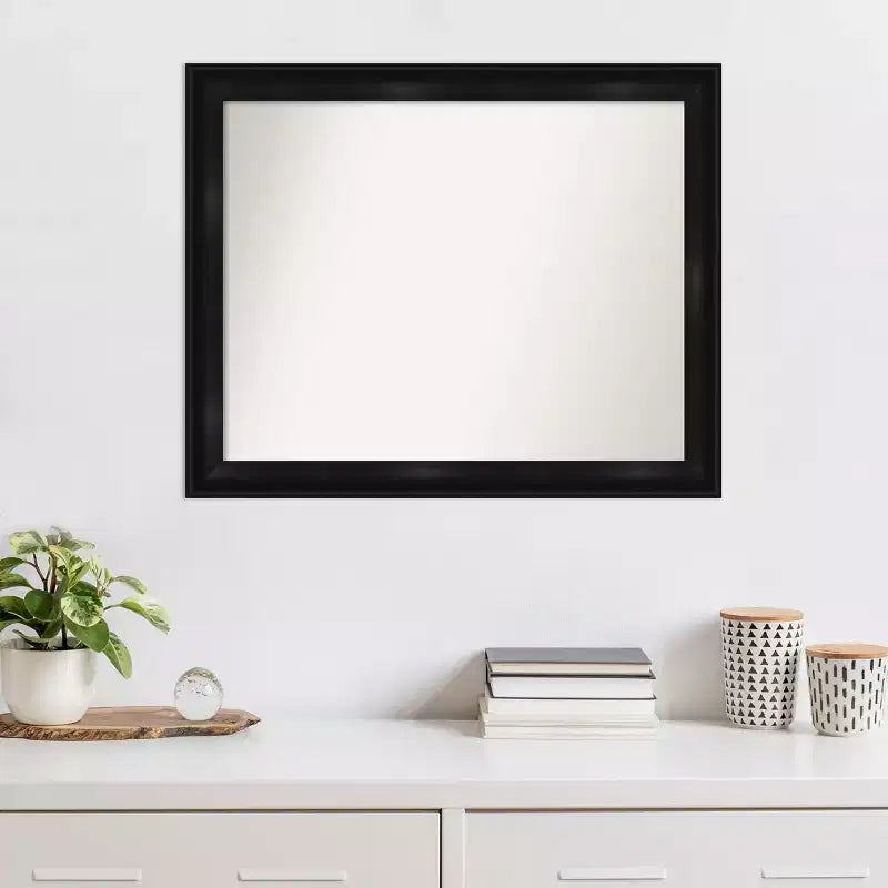 Specchio da parete rettangolare incorniciato stretto nero grande 32" x 26", senza smussature, montabile a parete