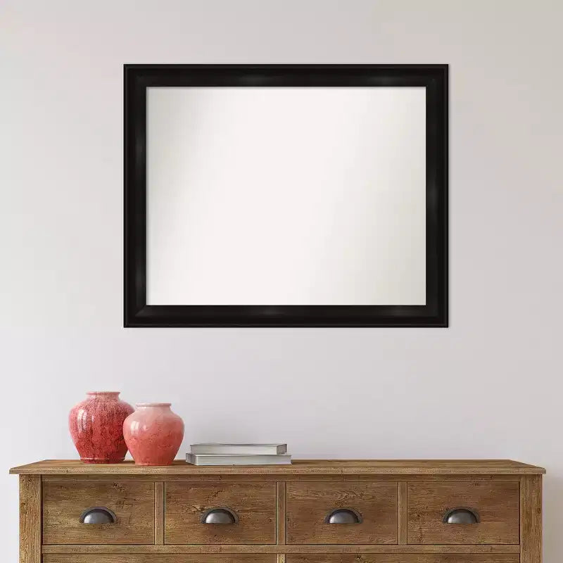 Specchio da parete rettangolare incorniciato stretto nero grande 32" x 26", senza smussature, montabile a parete
