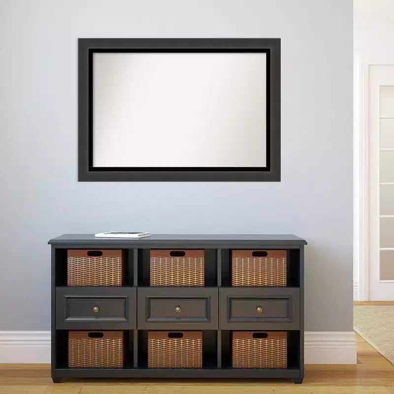 Specchio da parete rettangolare per bagno 41" x 29" incorniciato in nero smoking, senza bordo smussato, da parete