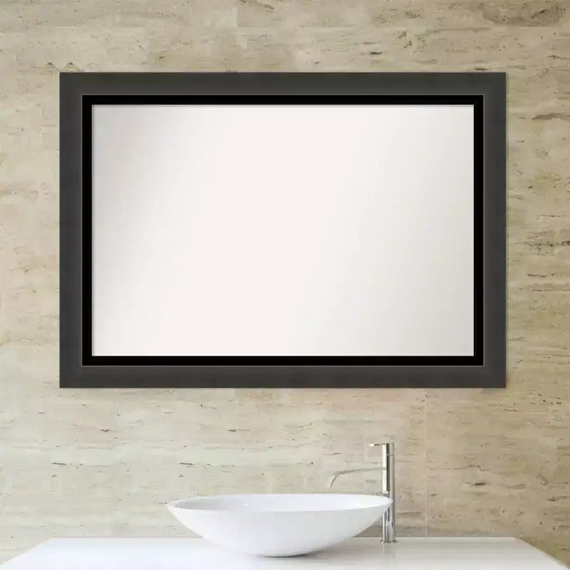 Specchio da parete rettangolare per bagno 41" x 29" incorniciato in nero smoking, senza bordo smussato, da parete