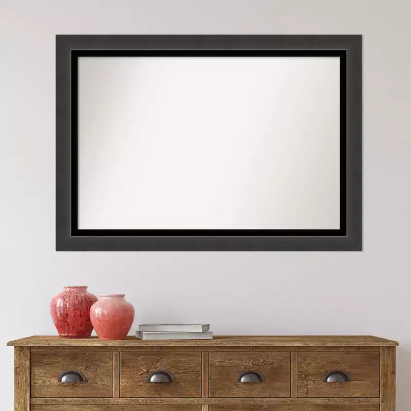 Specchio da parete rettangolare per bagno 41" x 29" incorniciato in nero smoking, senza bordo smussato, da parete