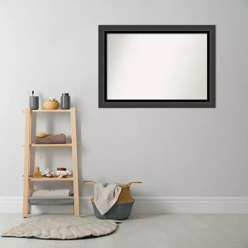 Specchio da parete rettangolare per bagno 41" x 29" incorniciato in nero smoking, senza bordo smussato, da parete