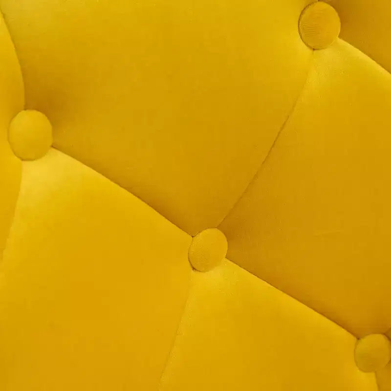 Poltrona direzionale girevole in velluto giallo con base idraulica e rotazione a 360°