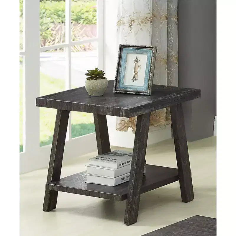 Tavolino contemporaneo in legno color carbone con ripiano inferiore