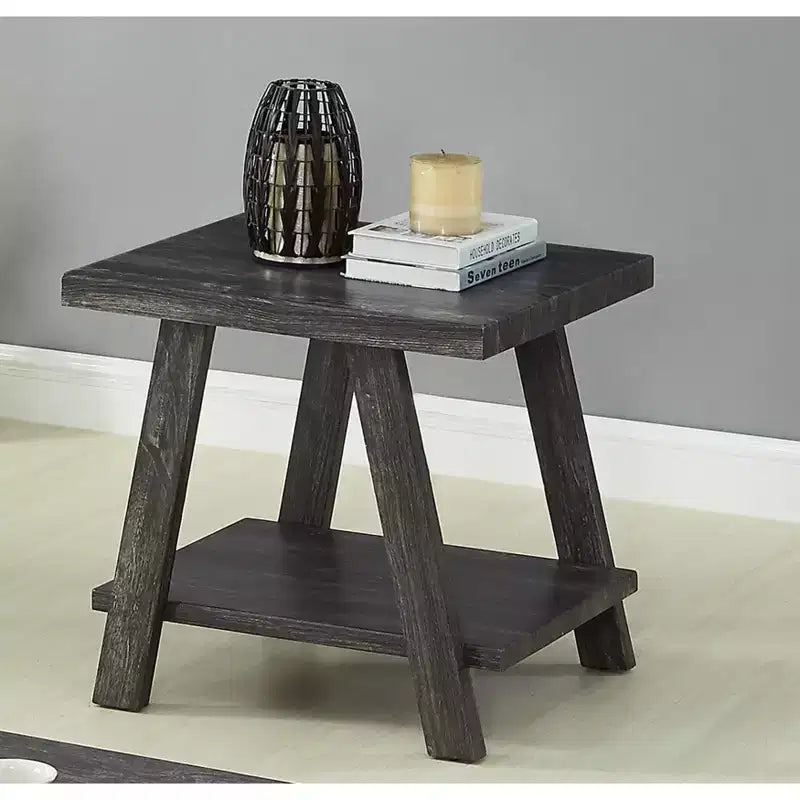 Tavolino contemporaneo in legno color carbone con ripiano inferiore