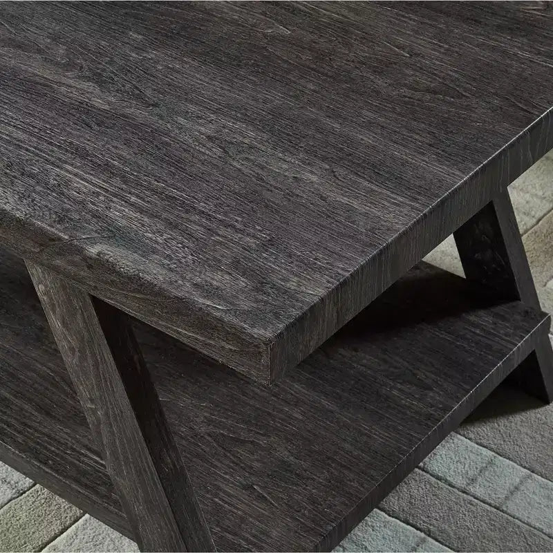 Tavolino contemporaneo in legno color carbone con ripiano inferiore