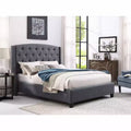Nantarre Fabric Button Tufted Wingback Upholstered Bed with Nail Head Trim, Gray