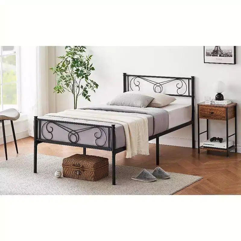 Letti a castello per bambini, Struttura letto a piattaforma in metallo con testiera e pediera, Supporto a doghe per letto resistente, Non richiede box spring, Silenzioso, Nero