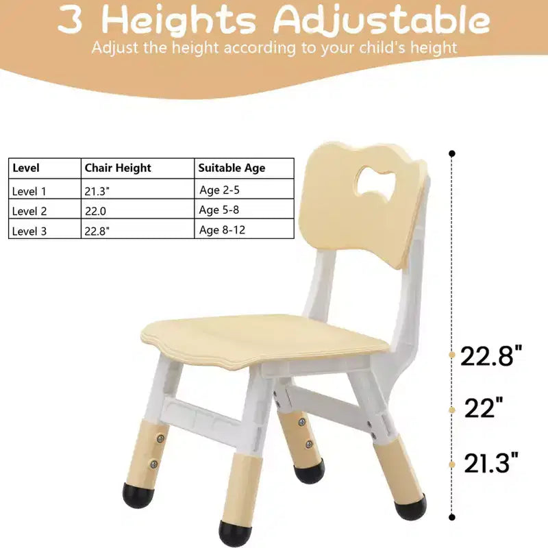 Sedia per bambini (confezione da 2), sedia per bambini in plastica regolabile in altezza a 3 livelli (età 2-6 anni) - Ideale per uso domestico, in classe e all'asilo