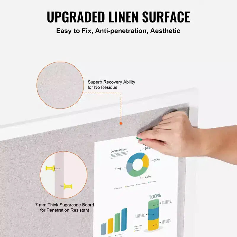 Bacheca in sughero di lino 30 x 20 pollici con cornice in MDF bianco per casa ufficio scuola