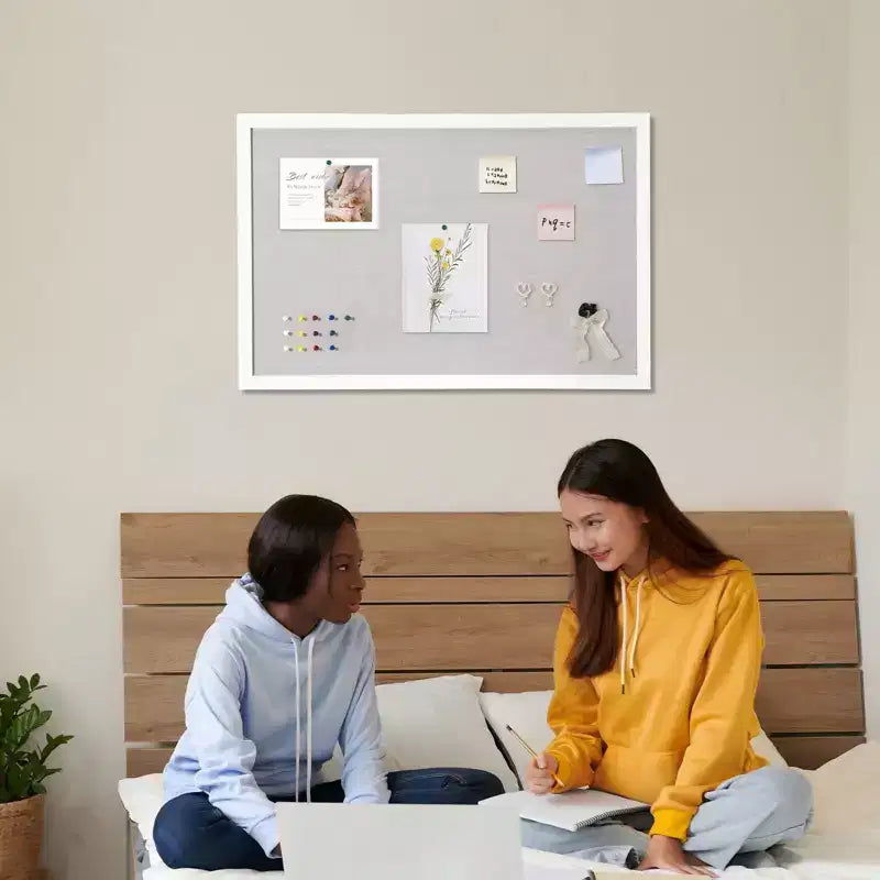 Bacheca in sughero di lino 30 x 20 pollici con cornice in MDF bianco per casa ufficio scuola