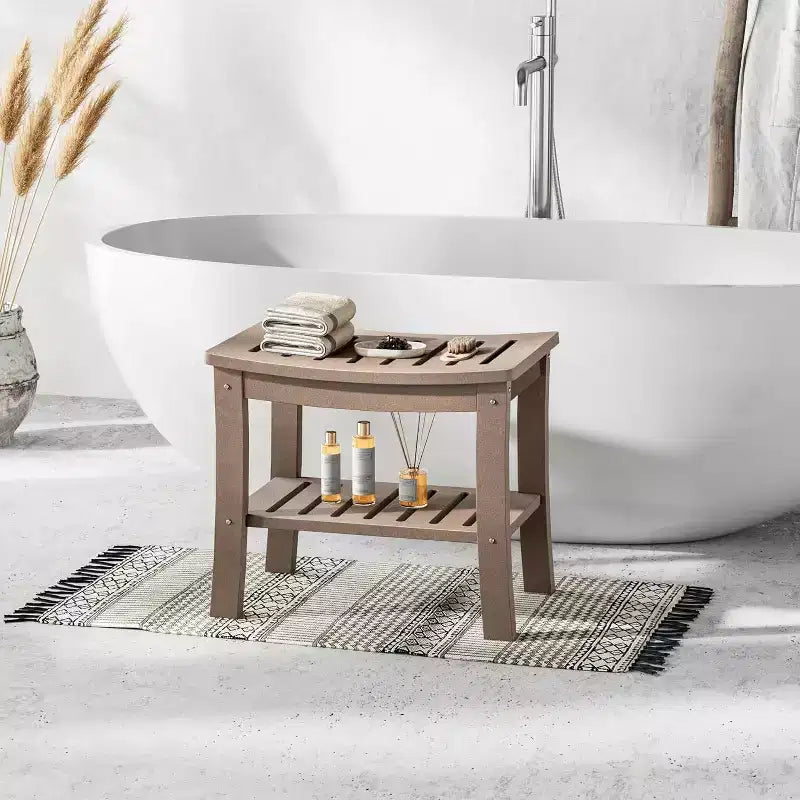 Sgabello da doccia, Sgabello da doccia impermeabile in HDPE da 52 cm, Sedia da bagno da 180 kg con ripiano portaoggetti, Sedia da bagno antiscivolo per anziani