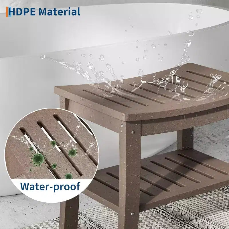 Sgabello da doccia, Sgabello da doccia impermeabile in HDPE da 52 cm, Sedia da bagno da 180 kg con ripiano portaoggetti, Sedia da bagno antiscivolo per anziani