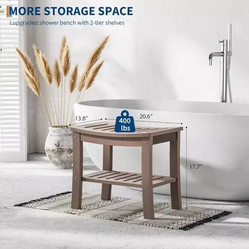 Sgabello da doccia, Sgabello da doccia impermeabile in HDPE da 52 cm, Sedia da bagno da 180 kg con ripiano portaoggetti, Sedia da bagno antiscivolo per anziani