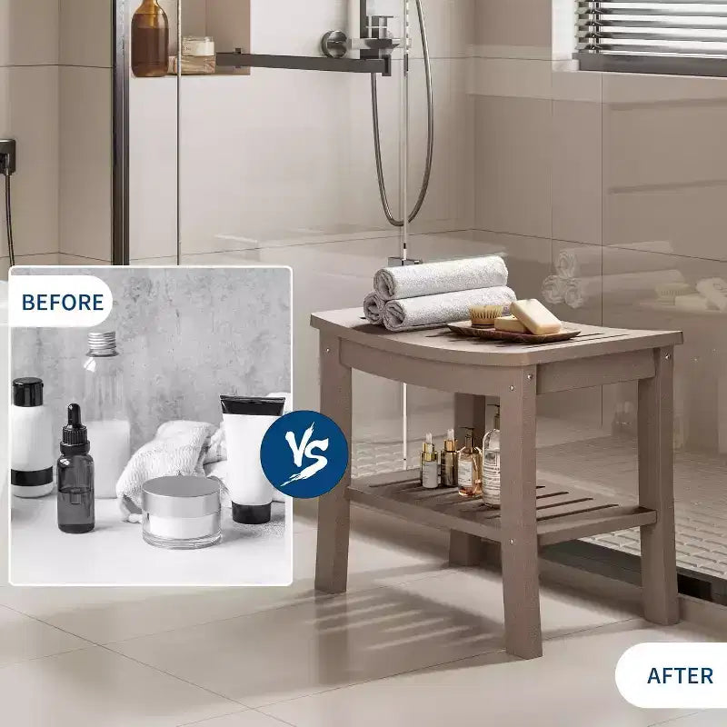 Sgabello da doccia, Sgabello da doccia impermeabile in HDPE da 52 cm, Sedia da bagno da 180 kg con ripiano portaoggetti, Sedia da bagno antiscivolo per anziani