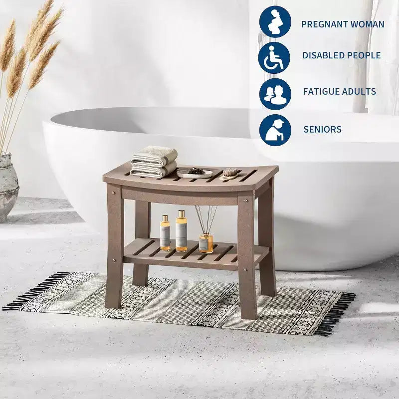Sgabello da doccia, Sgabello da doccia impermeabile in HDPE da 52 cm, Sedia da bagno da 180 kg con ripiano portaoggetti, Sedia da bagno antiscivolo per anziani