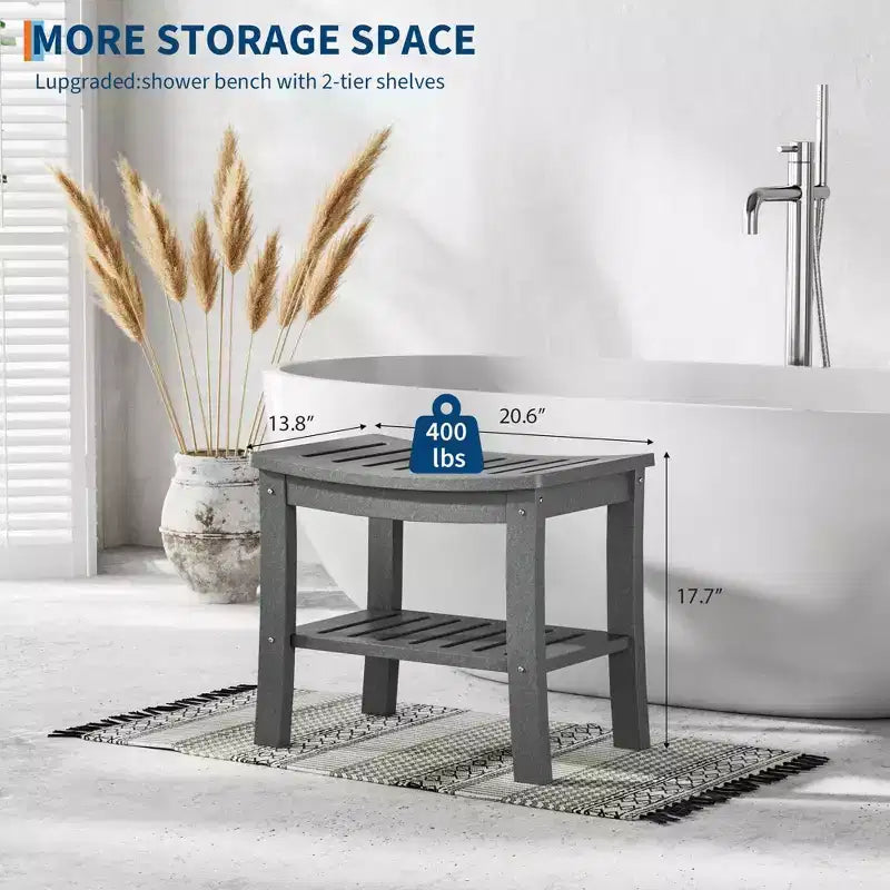 Sgabello da doccia, Sgabello da doccia impermeabile in HDPE da 52 cm, Sedia da bagno da 180 kg con ripiano portaoggetti, Sedia da bagno antiscivolo per anziani