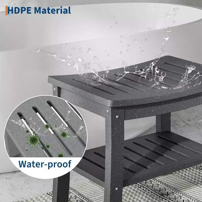 Sgabello da doccia, Sgabello da doccia impermeabile in HDPE da 52 cm, Sedia da bagno da 180 kg con ripiano portaoggetti, Sedia da bagno antiscivolo per anziani