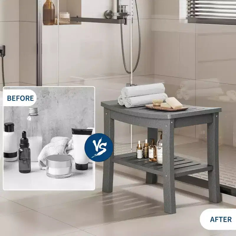 Sgabello da doccia, Sgabello da doccia impermeabile in HDPE da 52 cm, Sedia da bagno da 180 kg con ripiano portaoggetti, Sedia da bagno antiscivolo per anziani