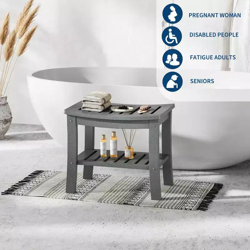 Sgabello da doccia, Sgabello da doccia impermeabile in HDPE da 52 cm, Sedia da bagno da 180 kg con ripiano portaoggetti, Sedia da bagno antiscivolo per anziani