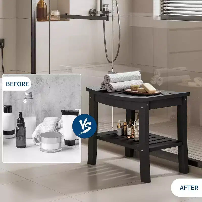 Sgabello da doccia, Sgabello da doccia impermeabile in HDPE da 52 cm, Sedia da bagno da 180 kg con ripiano portaoggetti, Sedia da bagno antiscivolo per anziani