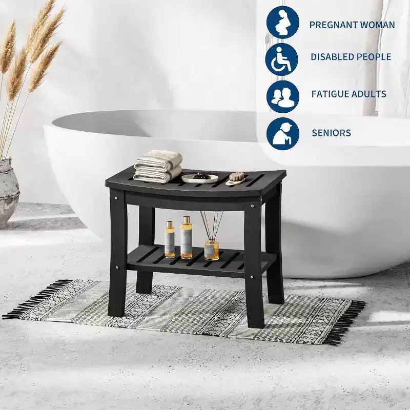 Sgabello da doccia, Sgabello da doccia impermeabile in HDPE da 52 cm, Sedia da bagno da 180 kg con ripiano portaoggetti, Sedia da bagno antiscivolo per anziani