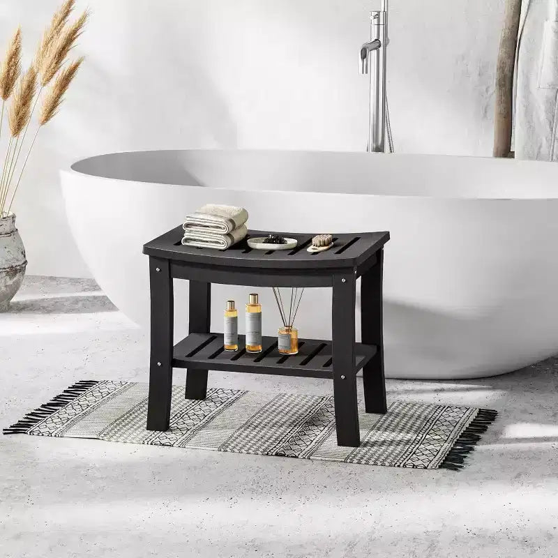 Sgabello da doccia, Sgabello da doccia impermeabile in HDPE da 52 cm, Sedia da bagno da 180 kg con ripiano portaoggetti, Sedia da bagno antiscivolo per anziani