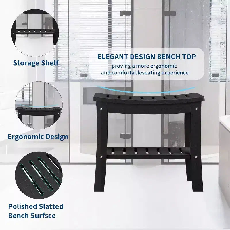 Sgabello da doccia, Sgabello da doccia impermeabile in HDPE da 52 cm, Sedia da bagno da 180 kg con ripiano portaoggetti, Sedia da bagno antiscivolo per anziani