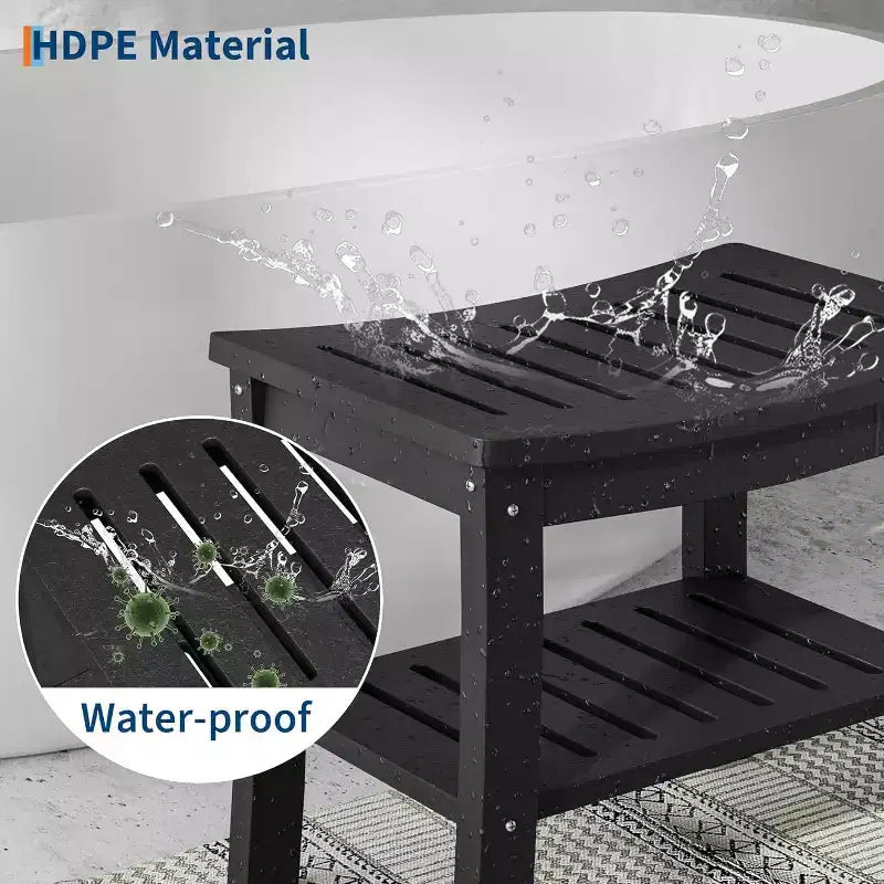 Sgabello da doccia, Sgabello da doccia impermeabile in HDPE da 52 cm, Sedia da bagno da 180 kg con ripiano portaoggetti, Sedia da bagno antiscivolo per anziani