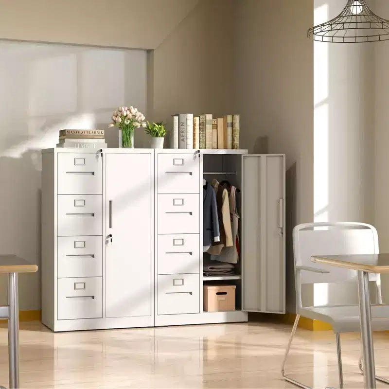 VIYET 52 Armadio di Archiviazione in Metallo a 4 Cassetti e 1 Anta con Serratura - Armadietto Verticale in Acciaio Bianco per Casa, Ufficio, Scuola e Soggiorno