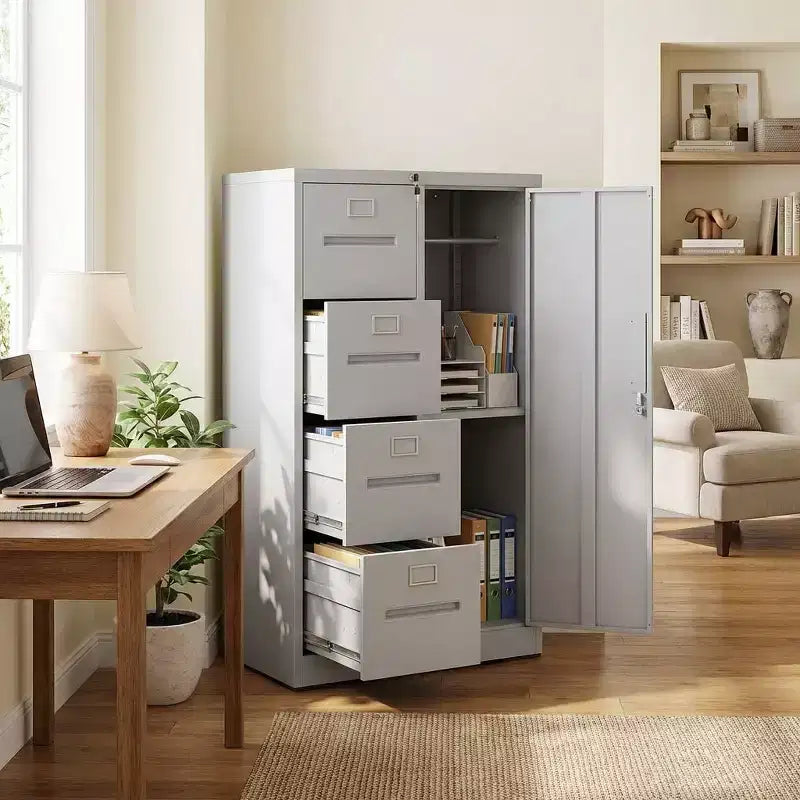 VIYET 52 Armadio di Archiviazione in Metallo a 4 Cassetti e 1 Anta con Serratura - Armadietto Verticale in Acciaio Bianco per Casa, Ufficio, Scuola e Soggiorno