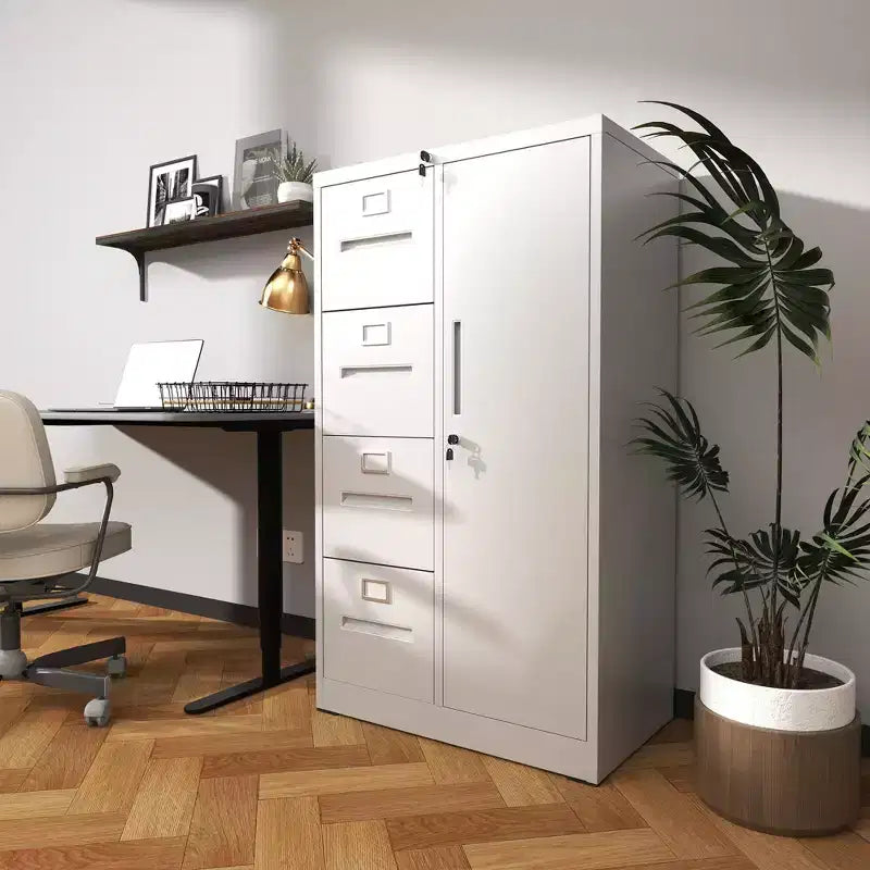 VIYET 52 Armadio di Archiviazione in Metallo a 4 Cassetti e 1 Anta con Serratura - Armadietto Verticale in Acciaio Bianco per Casa, Ufficio, Scuola e Soggiorno