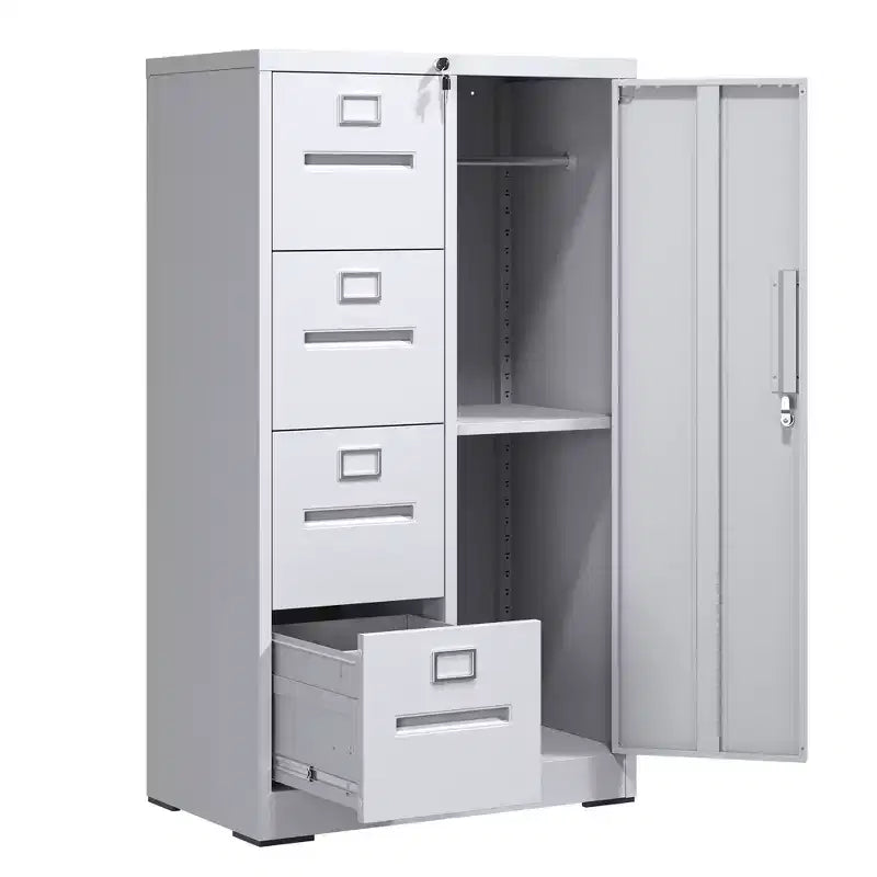 VIYET 52 Armadio di Archiviazione in Metallo a 4 Cassetti e 1 Anta con Serratura - Armadietto Verticale in Acciaio Bianco per Casa, Ufficio, Scuola e Soggiorno