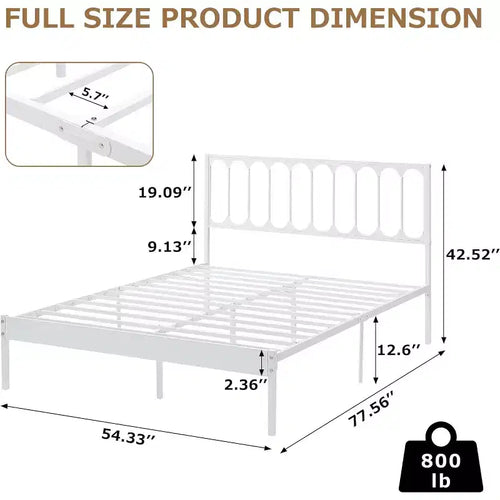 Telaio letto queen size da 14 pollici - Montaggio in 30 minuti, struttura letto a piattaforma in metallo con testiera, nessuna base a molle richiesta - Design moderno, antiscivolo