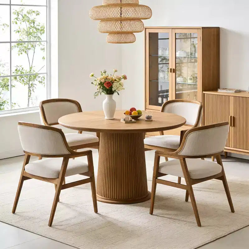 Sedie da pranzo imbottite Mid-Century Modern con braccioli e gambe in legno di gomma, set da 4