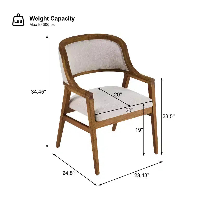 Sedie da pranzo imbottite Mid-Century Modern con braccioli e gambe in legno di gomma, set da 4