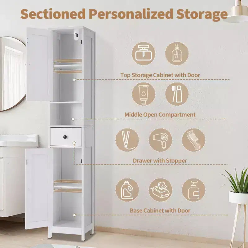 Armadietto da Bagno Alto 66,9", Organizer Stretto Indipendente con Ripiani Regolabili, Design Resistente all'Acqua, per Spazi Piccoli Cucina Ingresso,