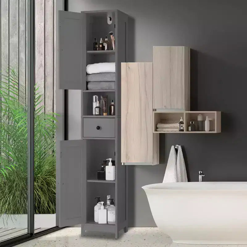 Armadietto da Bagno Alto 66,9", Organizer Stretto Indipendente con Ripiani Regolabili, Design Resistente all'Acqua, per Spazi Piccoli Cucina Ingresso,