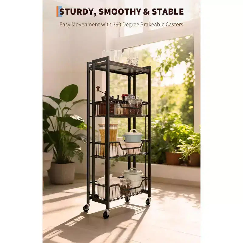 Carrello multiuso, carrello portaoggetti pieghevole, facile da montare, ampio spazio per l'archiviazione per ufficio, cucina, uso domestico